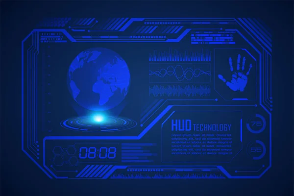 Hud Dünya Devre Kartı Gelecek Teknolojisi Mavi Hud Siber Güvenlik — Stok Vektör