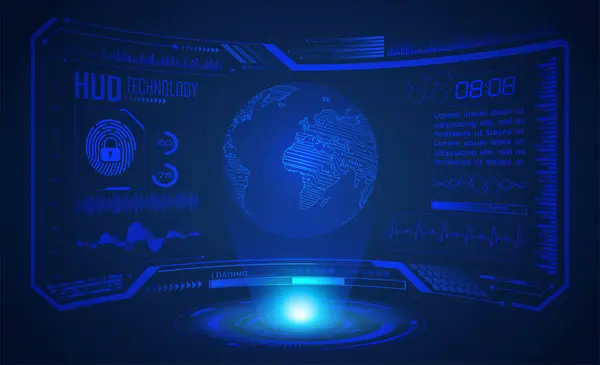 Tecnología Futura Placa Circuito Mundial Hud Fondo Concepto Seguridad Cibernética — Archivo Imágenes Vectoriales