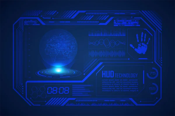 Hud Tecnologia Futura Placa Circuito Mundial Fundo Conceito Segurança Cibernética — Vetor de Stock