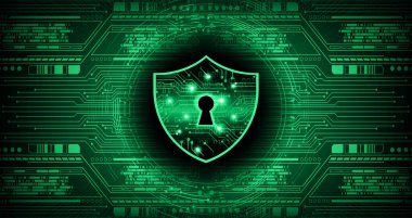 İkili sayılar ve asma kilit içeren dijital güvenlik kavramı. Güvenlik kavramının vektör çizimi.