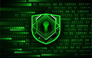 Altıgen kalkanlı yeşil siber güvenlik konsepti, dijital illüstrasyon
