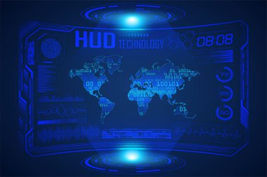 Kullanıcı arayüzü ile geleceksel kaplama arayüzü. Sanal ekran. Teknoloji konsepti vektör illüstrasyonu