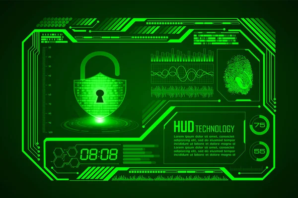 Hud Siber Güvenlik Sistemi Kavramı Asma Kilit Arayüzü — Stok Vektör