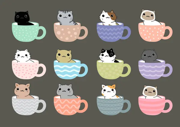 猫とカップのベクターイラスト — ストックベクタ