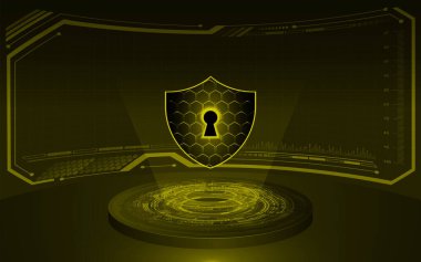 Siber güvenlik kavramı. Kalkan ve soyut kilit ile soyut arkaplan.