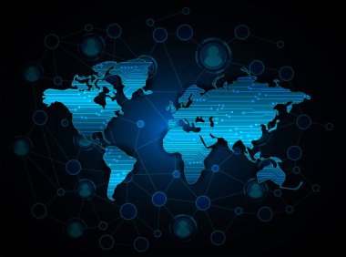 parlayan noktalı dijital dünya haritası.