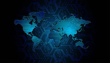 parlayan noktalı dijital dünya haritası.