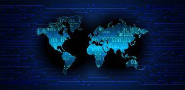 HUD dünya devre kartı gelecek teknolojisi, mavi hud siber güvenlik kavramı arka plan