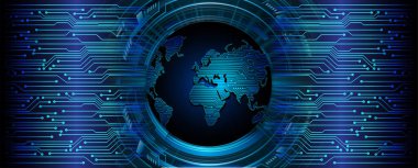HUD dünya devre kartı gelecek teknolojisi, mavi hud siber güvenlik kavramı arka plan