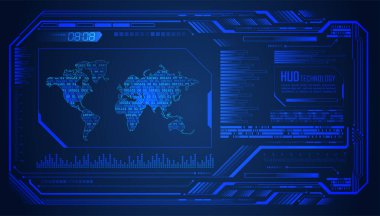 HUD dünya devre kartı gelecek teknolojisi, mavi hud siber güvenlik kavramı arka plan