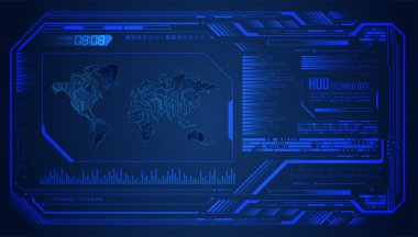 HUD dünya devre kartı gelecek teknolojisi, mavi hud siber güvenlik kavramı arka plan