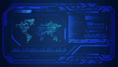 HUD dünya devre kartı gelecek teknolojisi, mavi hud siber güvenlik kavramı arka plan