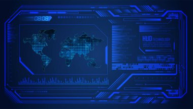 HUD dünya devre kartı gelecek teknolojisi, mavi hud siber güvenlik kavramı arka plan