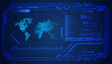 HUD dünya devre kartı gelecek teknolojisi, mavi hud siber güvenlik kavramı arka plan