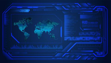 HUD dünya devre kartı gelecek teknolojisi, mavi hud siber güvenlik kavramı arka plan