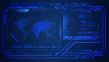 HUD dünya devre kartı gelecek teknolojisi, mavi hud siber güvenlik kavramı arka plan