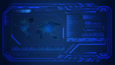 HUD dünya devre kartı gelecek teknolojisi, mavi hud siber güvenlik kavramı arka plan