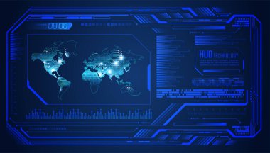 HUD dünya devre kartı gelecek teknolojisi, mavi hud siber güvenlik kavramı arka plan
