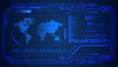 HUD dünya devre kartı gelecek teknolojisi, mavi hud siber güvenlik kavramı arka plan