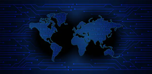 Hud Wereld Printplaat Toekomstige Technologie Blue Hud Cyber Security Concept — Stockvector