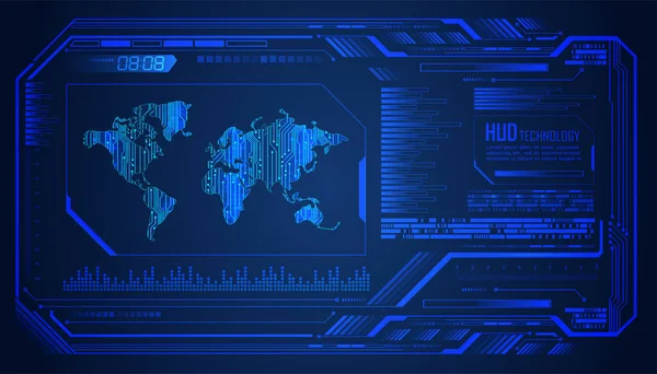 Hud World Circuit Board Future Technologie Hud Bleu Concept Cybersécurité — Image vectorielle