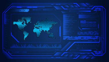 HUD dünya devre kartı gelecek teknolojisi, mavi hud siber güvenlik kavramı arka plan