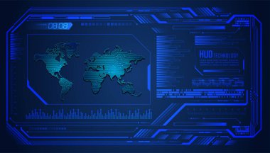 HUD dünya devre kartı gelecek teknolojisi, mavi hud siber güvenlik kavramı arka plan