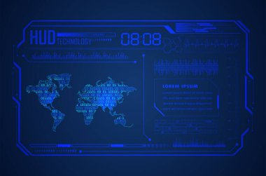 Holografik Hud ekranlı fütüristik arayüz gövdesi. Gelecekçi hud kullanıcı arayüzü ile hud arayüzü. Vektör çizimi. Hud arayüzü. Hud arayüzü. hud arayüzü