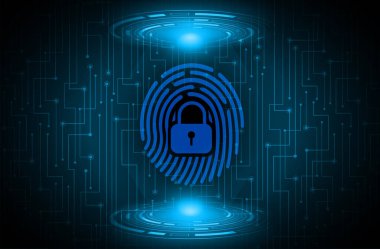Koyu arkaplanda mavi ışıklı parmak izi güvenlik sistemi