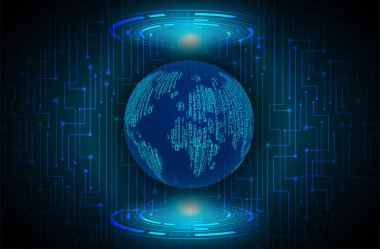 Dijital teknoloji kavramına sahip dünya küresi, küresel ağ bağlantısı. dünya haritası arkaplanı, vektör illüstrasyonu.