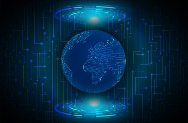 Devre kartı ile soyut dünya haritası.