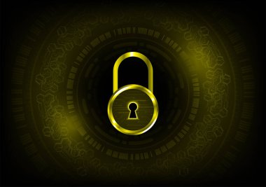 Siber güvenlik kavramı. Teknoloji arka planında asma kilit. 