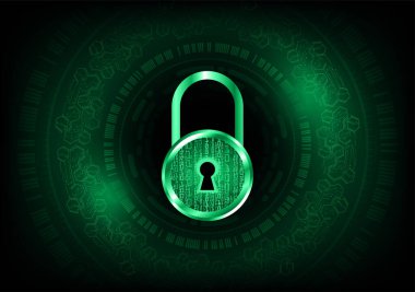 Siber güvenlik kavramı. Teknoloji arka planında asma kilit. 