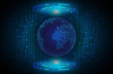 Soyut teknoloji arka planı, dijital küre ve parlak çizgileri olan küre. vektör çizimi tasarımı