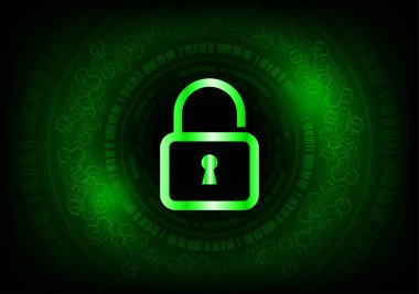 Siber güvenlik kavramı. Teknoloji arka planında asma kilit. 