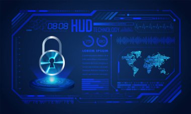 Siber güvenlik konsepti, hud arayüzü. vektör illüstrasyonu  