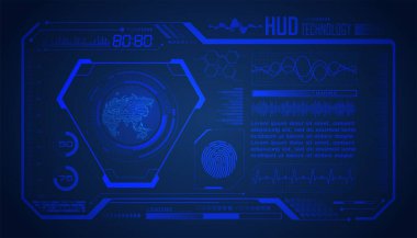 Hud Hud 'un soyut arka planı. Fütürist teknoloji geçmişinin vektör çizimi. Kullanıcı arayüzü tasarımı için fütürist hud arayüzü. Merhaba ve merhaba için yüksek teknoloji arayüzü