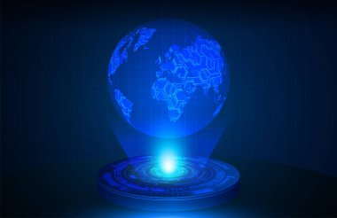 Dünya ikili devre kartı gelecek teknolojisi, mavi hud siber güvenlik kavramı arka planı