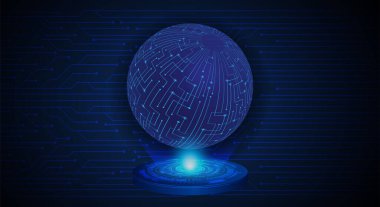 Koyu mavi arkaplanda dijital devresi olan toprak küresi 