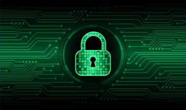 Dijital arkaplanda asma kilit, siber güvenlik