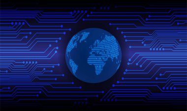 Devre kartı ve ikili kodlu soyut geleceksel arkaplan.