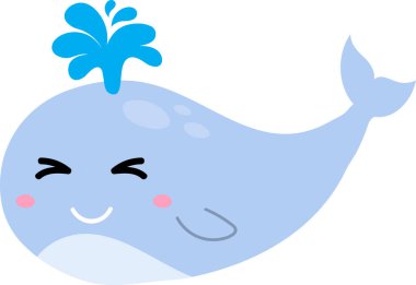 Karikatür balinası beyaz arka planda fışkırır.