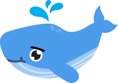 Tatlı çizgi film balinası beyaz arka planda fışkırıyor.