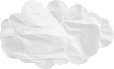 Buruşmuş kağıt desenli çizgi film bulutu beyaza izole edilmiş.