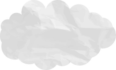 Buruşmuş kağıt desenli çizgi film bulutu beyaza izole edilmiş.