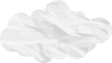 Buruşmuş kağıt desenli çizgi film bulutu beyaza izole edilmiş.