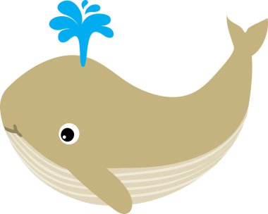 Sevimli karikatür balinası beyaz arka planda fışkırır.