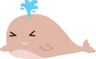 Sevimli karikatür balinası beyaz arka planda fışkırır.