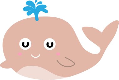 Gamzeli ve çeşmeli şirin bir bebek balina. Beyaz arka planda deniz hayvanı