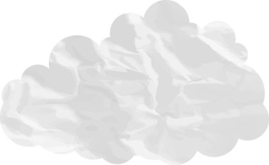 Buruşmuş kağıt desenli çizgi film bulutu beyaza izole edilmiş.